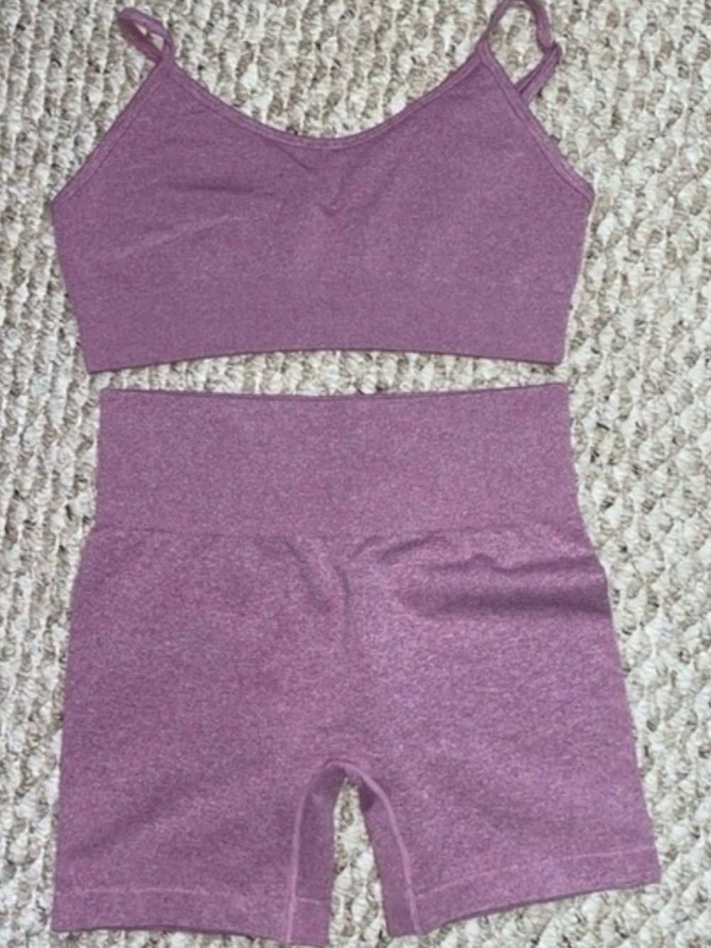 Mauve Seamless Workout Set - Crop Top & High-Waist Shorts